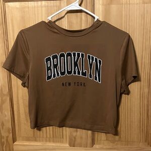 SHEIN Brown Brooklyn New York Crop Top